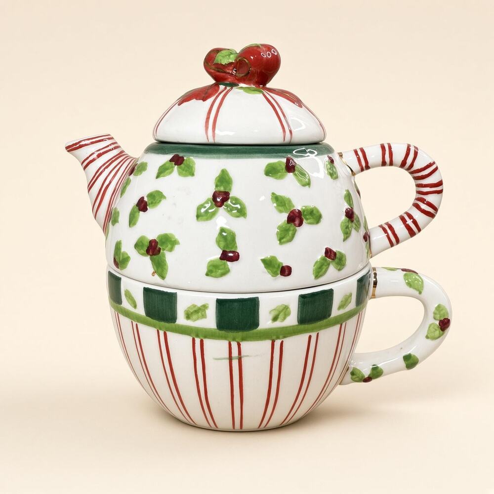 Lady Jayne Tea For One Stacked Teapot Cup Floral Ceramic Service Dated 2002 Mark